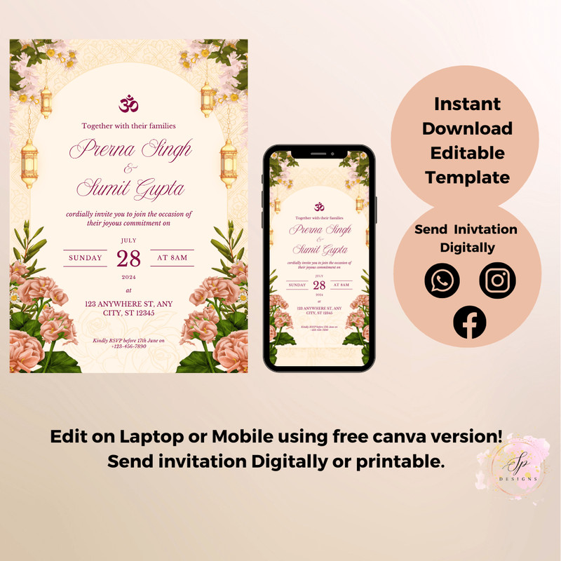 Elegant Floral Indian Wedding Invites Garden Theme Indian Wedding Invitation Wedding Invitation 4