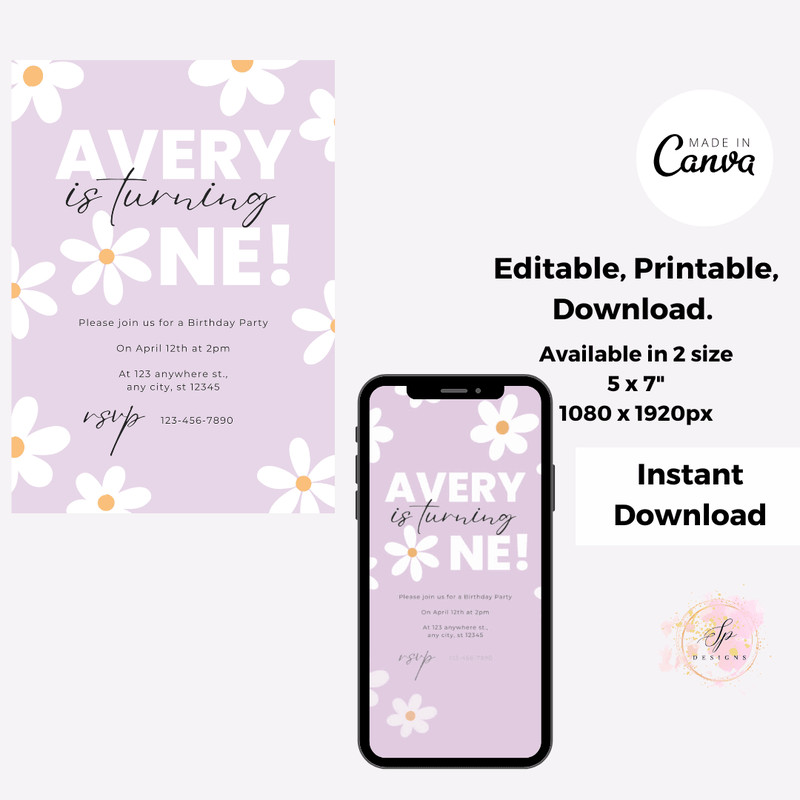 Daisy Birthday Invitation Flower 1st Birthday Invite Daisy Invitation Wildflower Boho Daisy Invitat 4