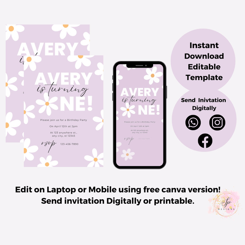 Daisy Birthday Invitation Flower 1st Birthday Invite Daisy Invitation Wildflower Boho Daisy Invitat 5