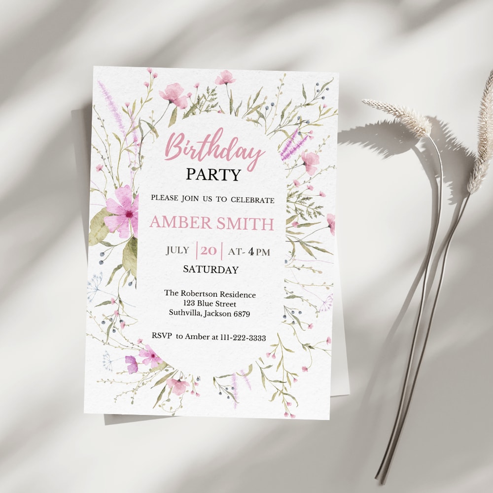 Wildflower Birthday Invitation Flower Birthday Invitation Floral Birthday Invite CANVA EDITABLE Ins 0