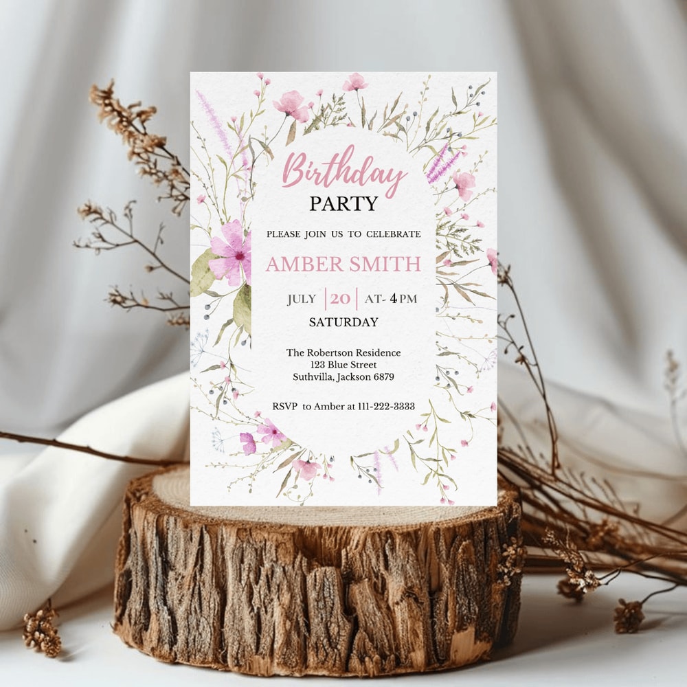 Wildflower Birthday Invitation Flower Birthday Invitation Floral Birthday Invite CANVA EDITABLE Ins 1