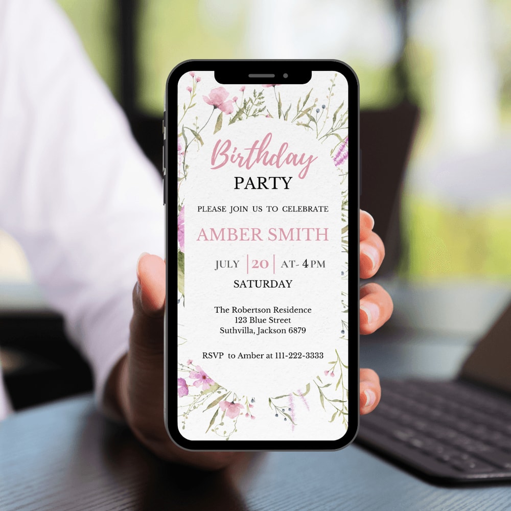 Wildflower Birthday Invitation Flower Birthday Invitation Floral Birthday Invite CANVA EDITABLE Ins 2