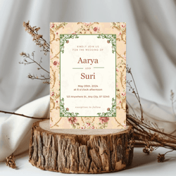 wildflower wedding invitation, vintage wildflower wedding invitation, indian invite, floral editable wedding invitation