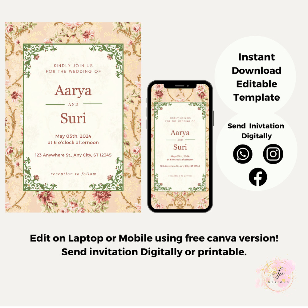 Wildflower Wedding Invitation Vintage Wildflower Wedding Invitation Indian Invite Floral Editable W 7