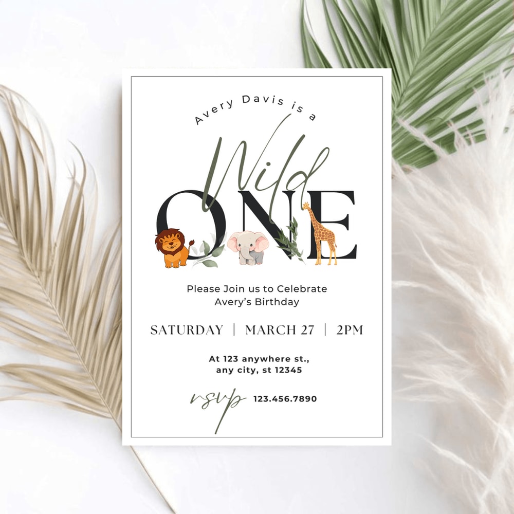 Wild One 1st Birthday Invitation Wild One Birthday Invitation Safari Wild One Party Invite Jungle A