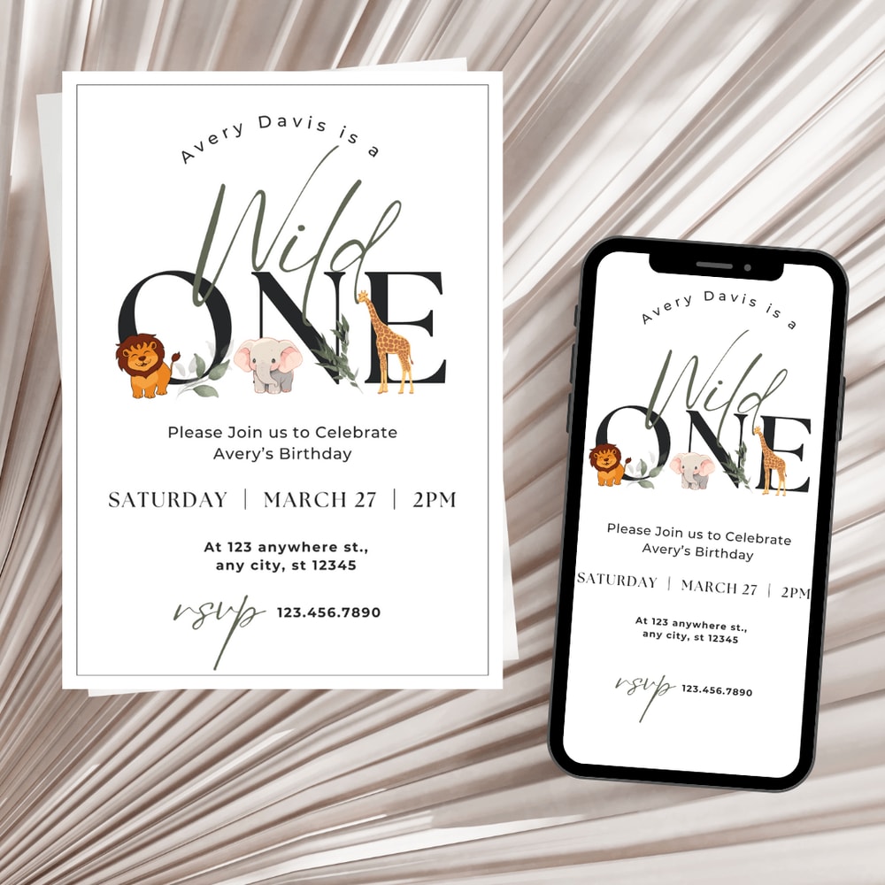 Wild One 1st Birthday Invitation Wild One Birthday Invitation Safari Wild One Party Invite Jungle A