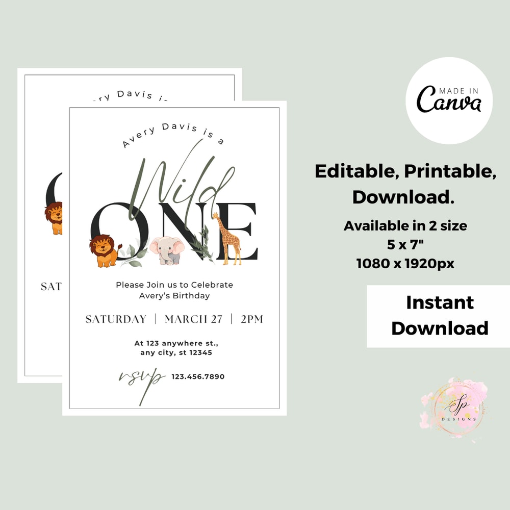 Wild One 1st Birthday Invitation Wild One Birthday Invitation Safari Wild One Party Invite Jungle A