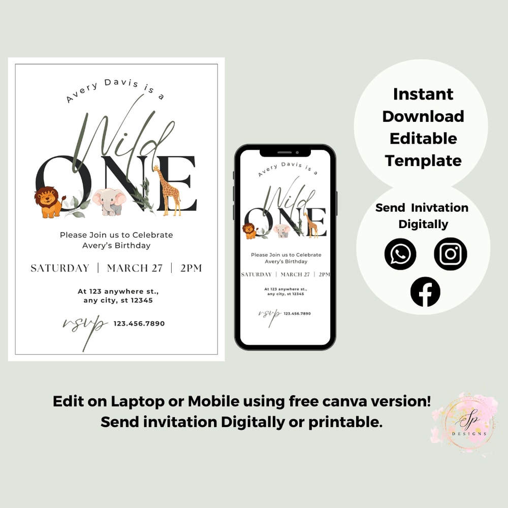 Wild One 1st Birthday Invitation Wild One Birthday Invitation Safari Wild One Party Invite Jungle A