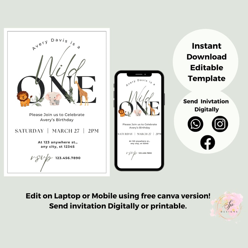 Wild One 1st Birthday Invitation Wild One Birthday Invitation Safari Wild One Party Invite Jungle A