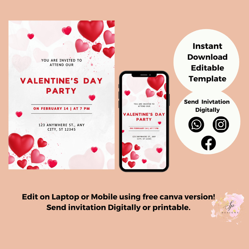 Editable Valentine Day Party Invitation Couples Party Invitation Valentine Day Friends Valentines P