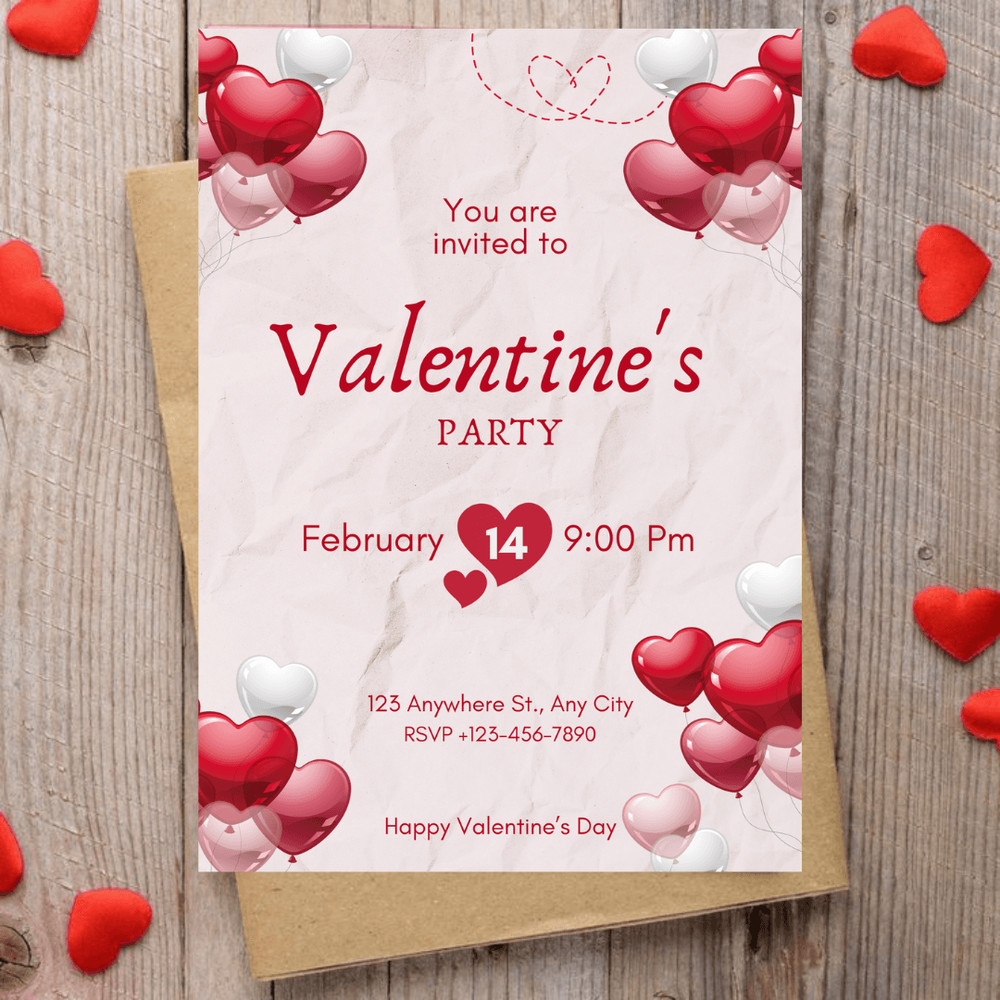 Editable Vatentine Day Party Invitation Red Heart Valentine Day Party Friends Valentines Party Invi