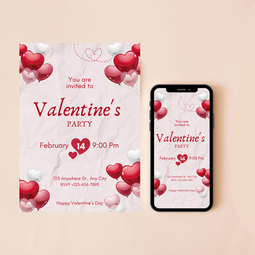 Editable Vatentine Day Party Invitation Red Heart Valentine Day Party Friends Valentines Party Invi