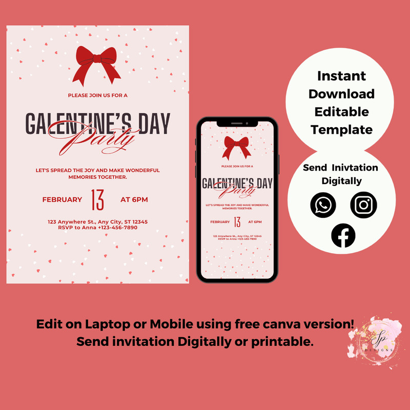 Galentines Day Invitation Editable Valentines Party Invitation Galentines Girls Night Invitation Te