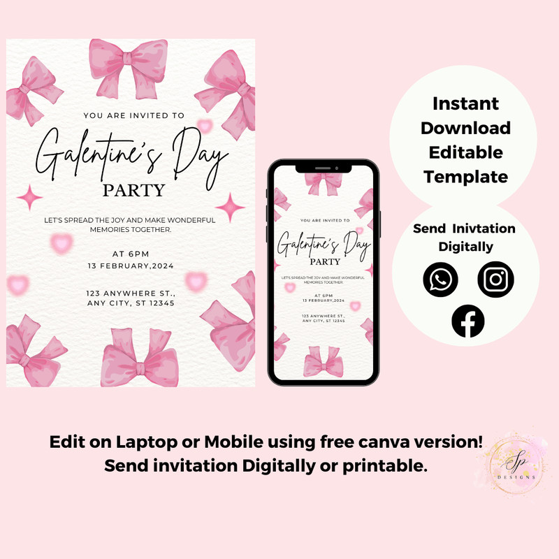 Editable Galentines Day Invitation Valentines Party Invitation Galentines Girls Night Invitation Te