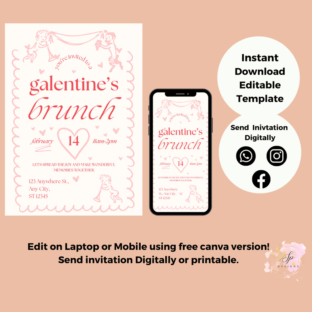 Galentines Day Invitation Galentines Day Party Invitation Template Galentines Invite Canva Printabl