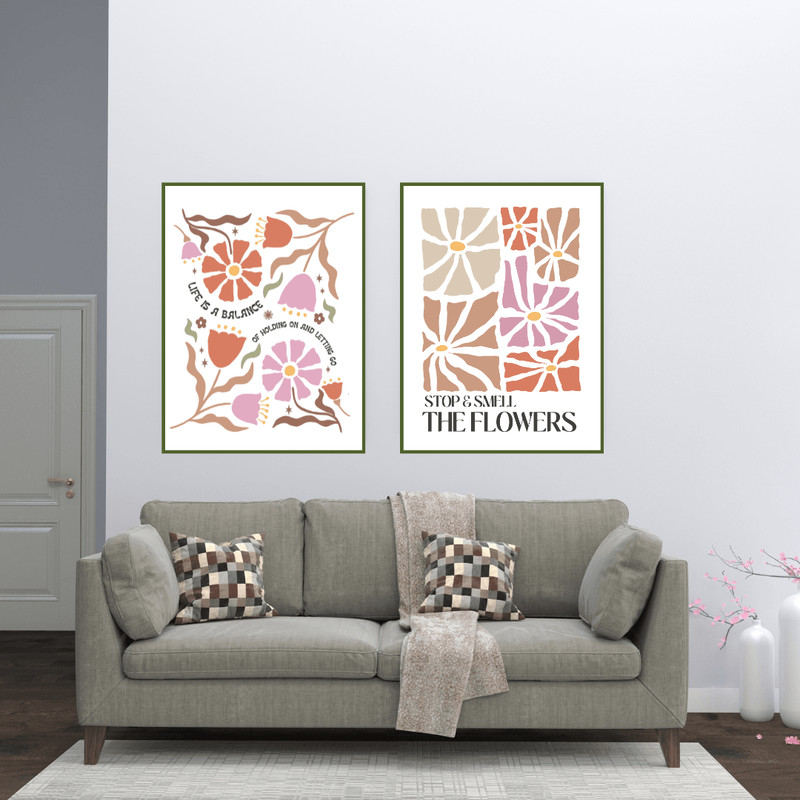 Boho Abstract Flowers Print Set Of 9 Floral Wall Art Vintage Art Print Boho Printable Art Boho Chic 3