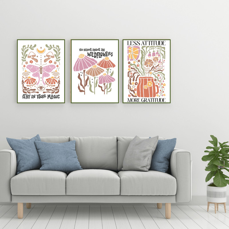 Boho Abstract Flowers Print Set Of 9 Floral Wall Art Vintage Art Print Boho Printable Art Boho Chic 4