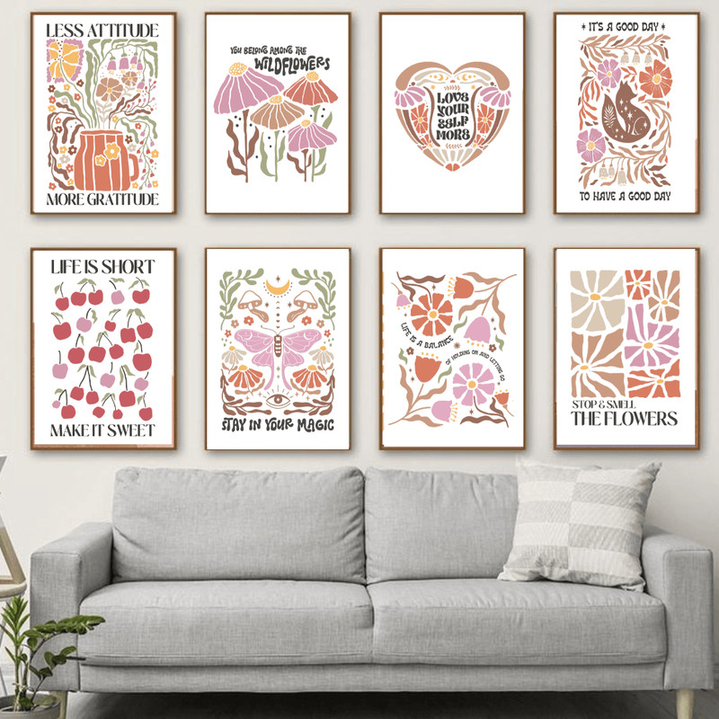 Boho Abstract Flowers Print Set Of 9 Floral Wall Art Vintage Art Print Boho Printable Art Boho Chic 0