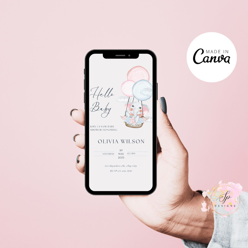 Hello Baby Shower Invitation Baby Shower Invite Printable Template Elephant Baby Shower Invitation 1