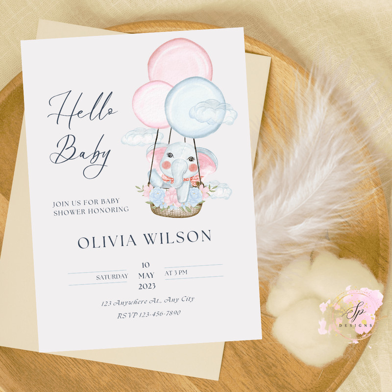Hello Baby Shower Invitation Baby Shower Invite Printable Template Elephant Baby Shower Invitation 2