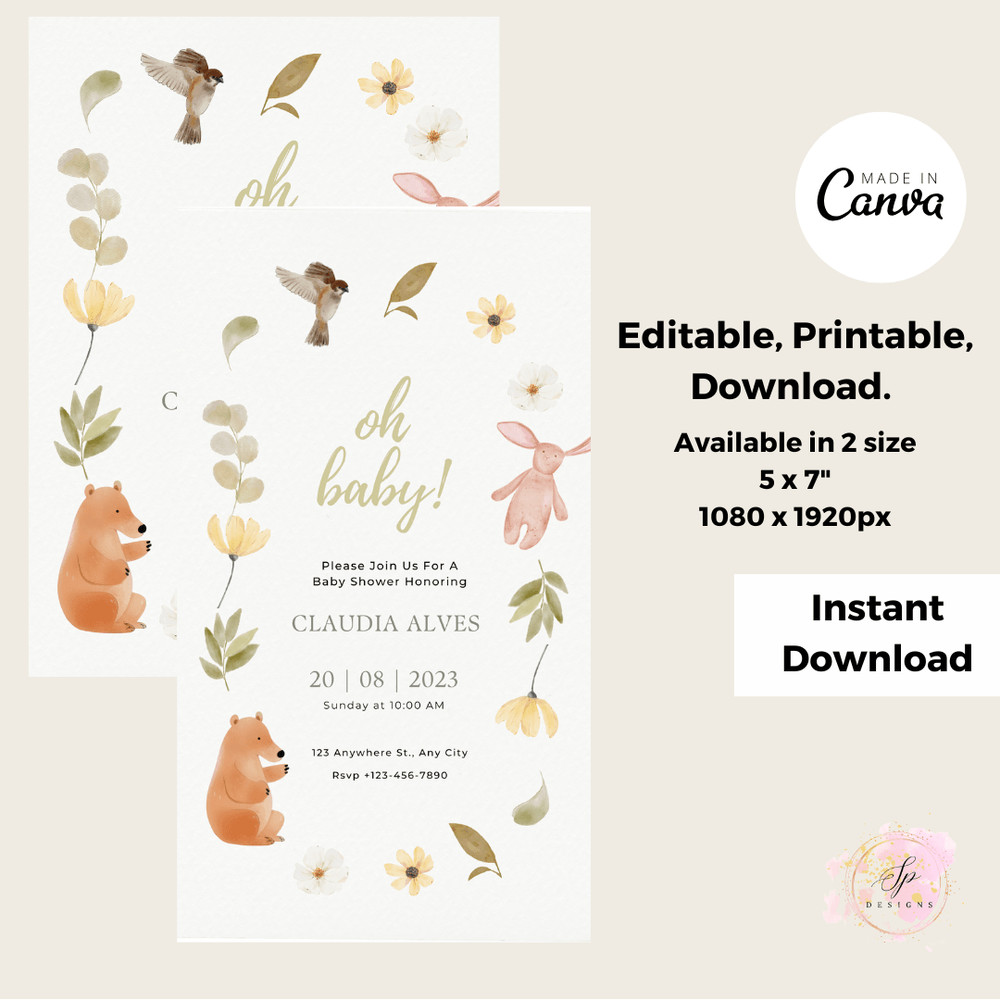 Editable Oh Baby Shower Invitation Gender Neutral Baby Shower Invitation Oh Boy Baby Shower Invitat 4