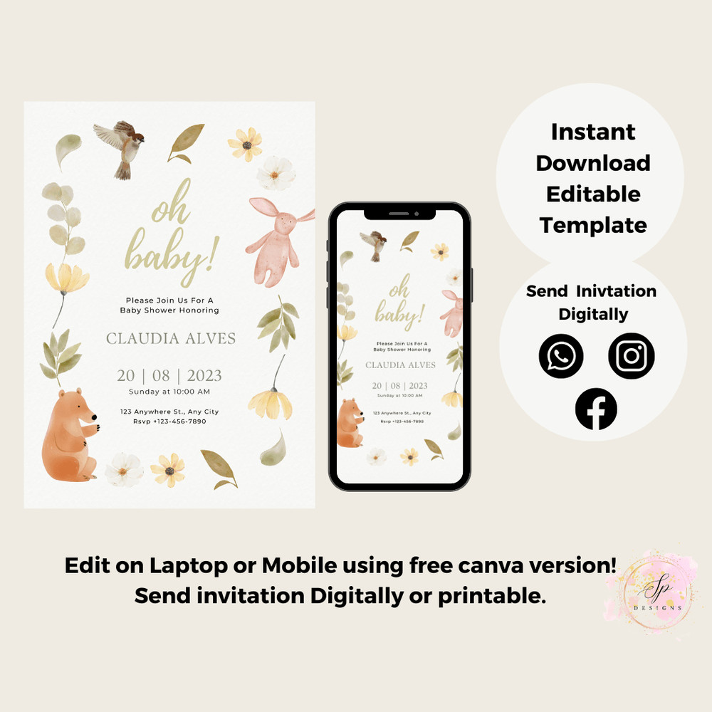 Editable Oh Baby Shower Invitation Gender Neutral Baby Shower Invitation Oh Boy Baby Shower Invitat 5