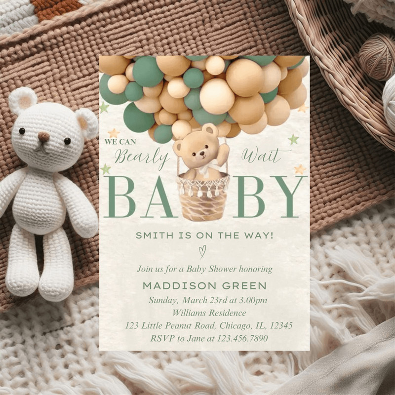 Editable Bear Baby Shower Invitation We Can Bearly Wait Baby Shower Invite Baby Shower Invitation T 0