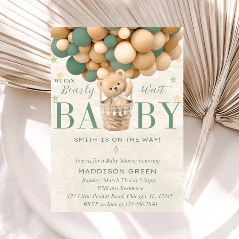 Editable Bear Baby Shower Invitation We Can Bearly Wait Baby Shower Invite Baby Shower Invitation T 1