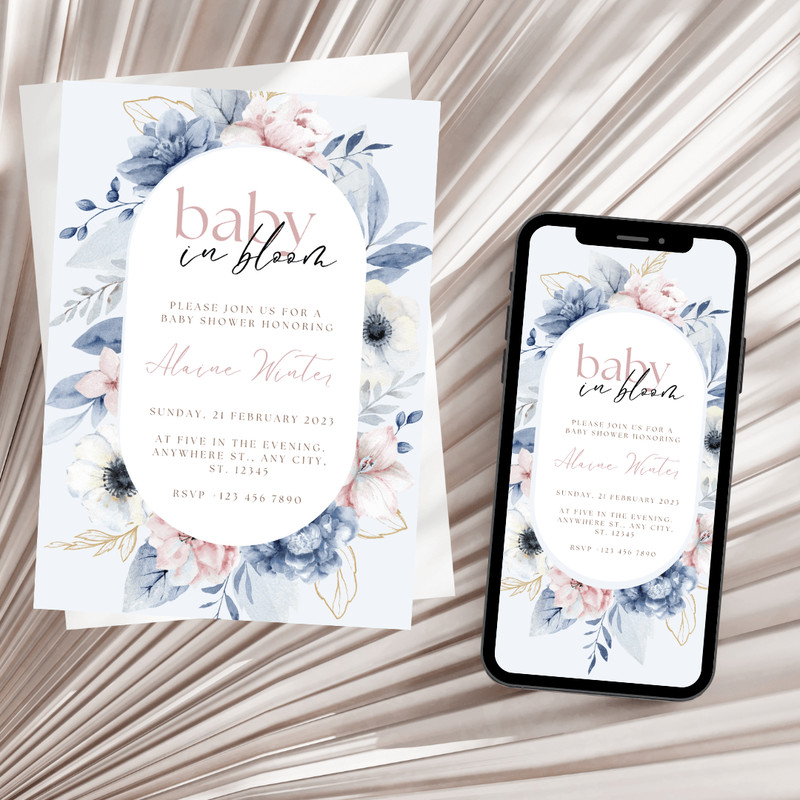 Baby Shower Invitation Baby In Bloom Invitation Flower Baby Shower Invitation Template Baby Shower 0