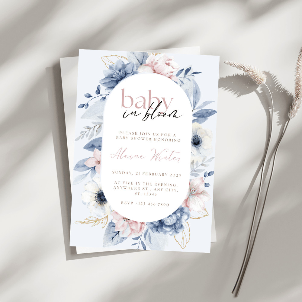 Baby Shower Invitation Baby In Bloom Invitation Flower Baby Shower Invitation Template Baby Shower 1