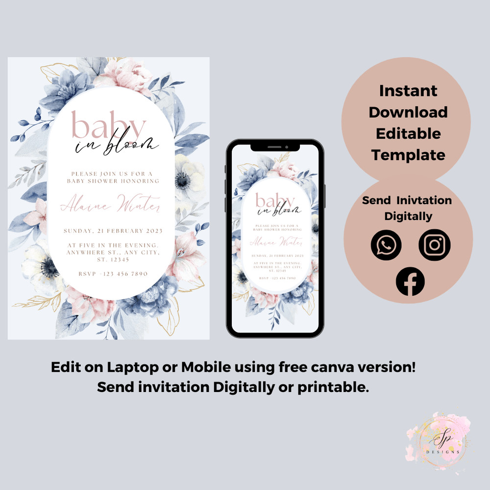 Baby Shower Invitation Baby In Bloom Invitation Flower Baby Shower Invitation Template Baby Shower 5