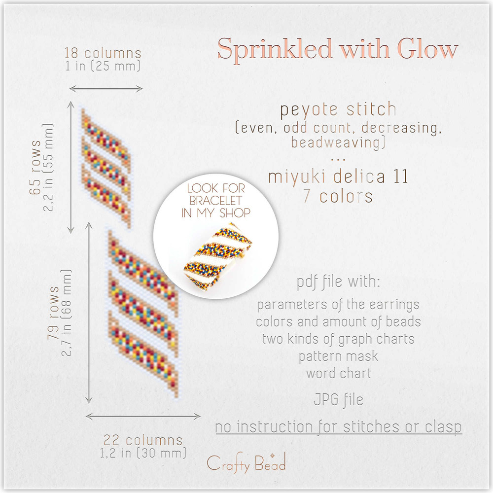 Peyote Pattern For Miyuki Earrings With Colorful Mosaic Ribbons Design And Pinch Of Gold Beads Hand 1