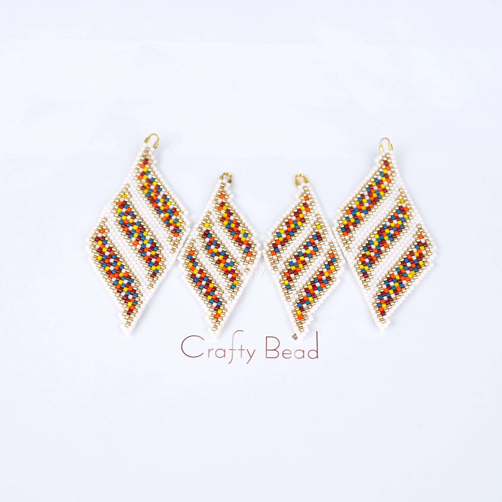 Peyote Pattern For Miyuki Earrings With Colorful Mosaic Ribbons Design And Pinch Of Gold Beads Hand 6