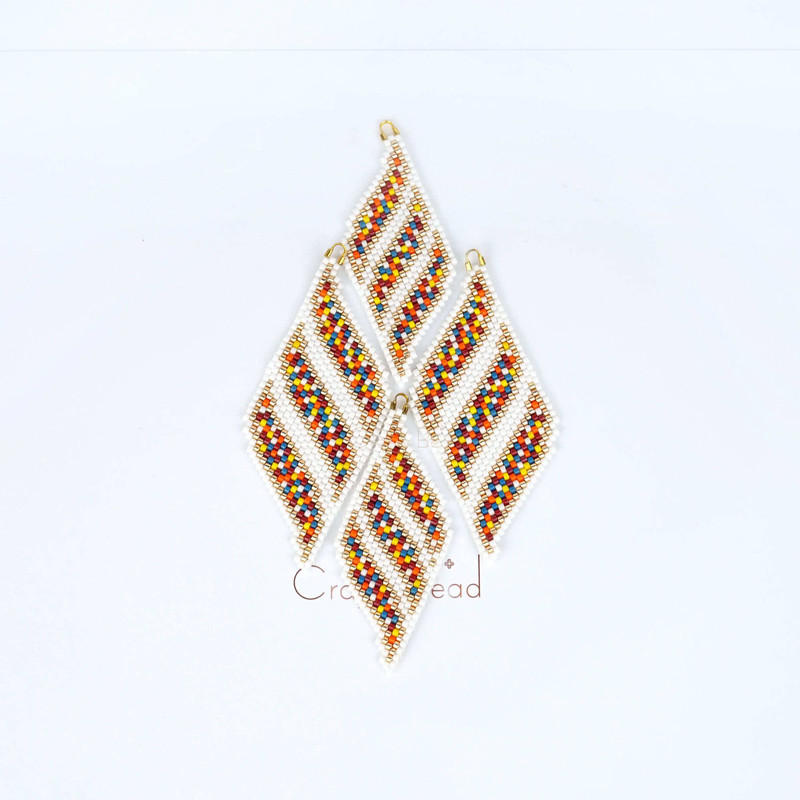 Peyote Pattern For Miyuki Earrings With Colorful Mosaic Ribbons Design And Pinch Of Gold Beads Hand 7