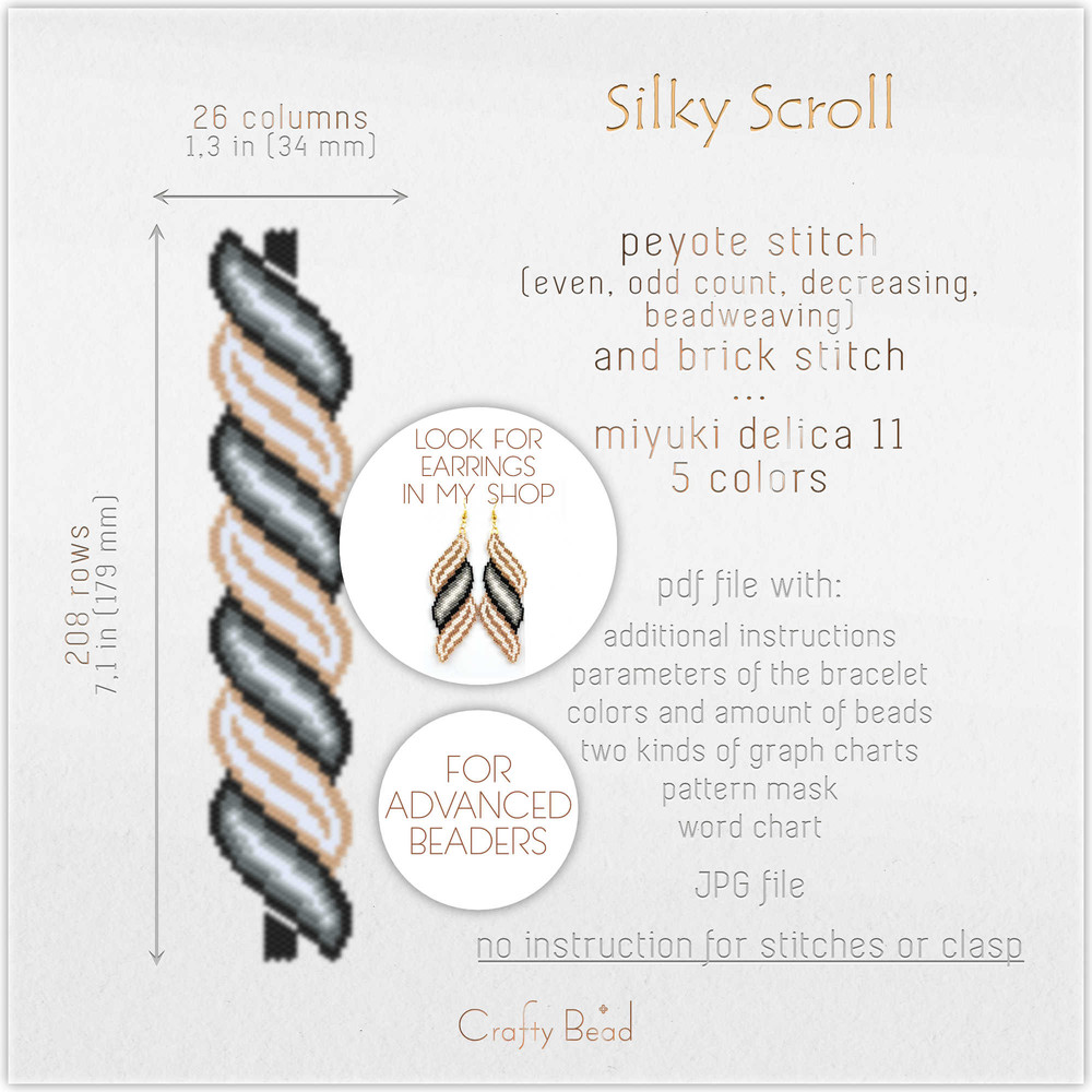 Beading Pattern For Delica Bracelet With Shiny Gold White And Black Spiral Scroll Bold Design For A 1