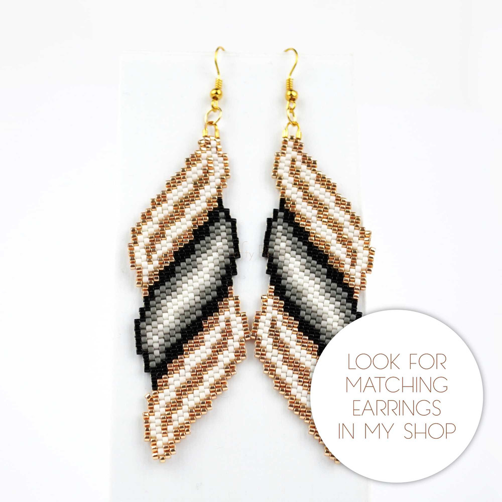 Beading Pattern For Delica Bracelet With Shiny Gold White And Black Spiral Scroll Bold Design For A 2