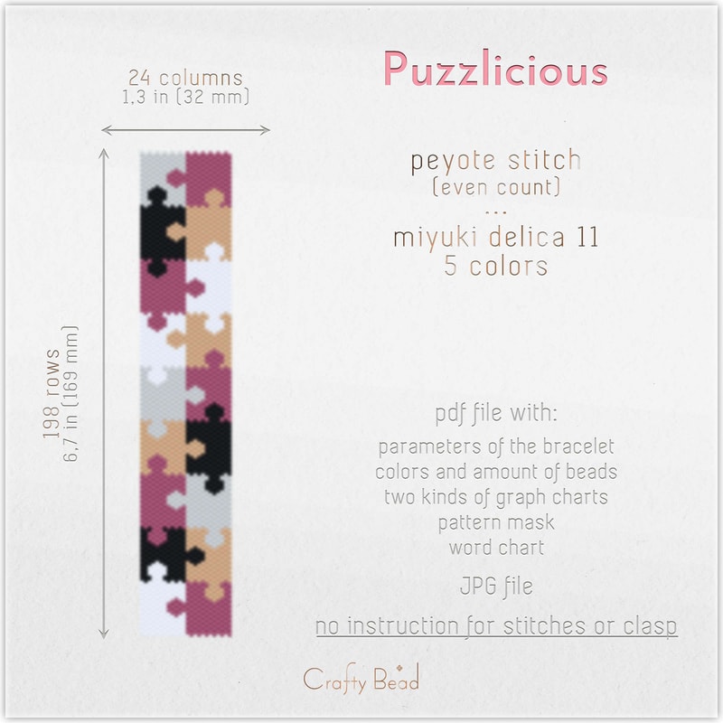 Peyote Stitch Pattern For Beaded Bracelet With Glamorous And Colorful Puzzle Pieces Modern And Eleg 1