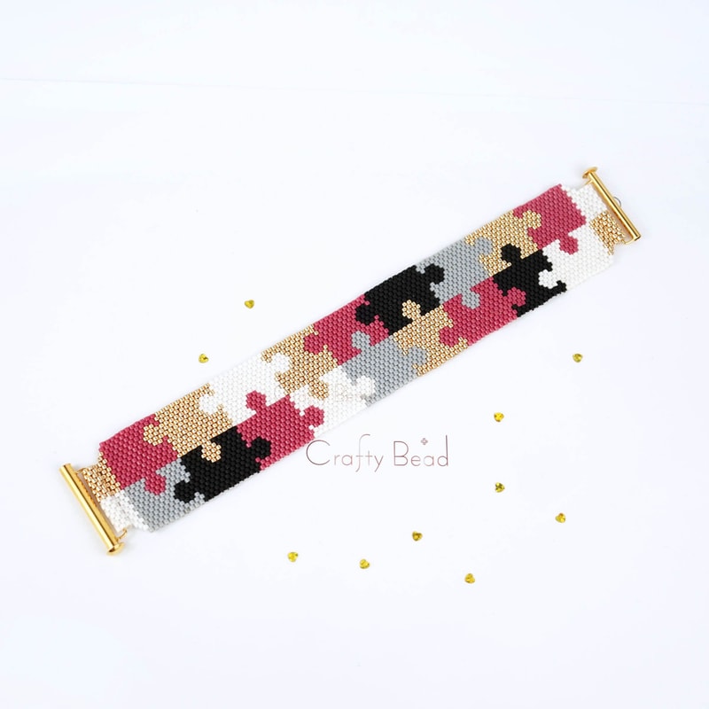 Peyote Stitch Pattern For Beaded Bracelet With Glamorous And Colorful Puzzle Pieces Modern And Eleg 5