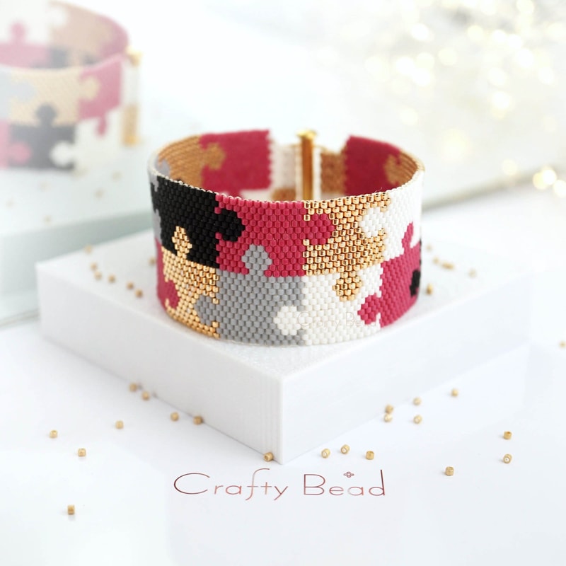 Peyote Stitch Pattern For Beaded Bracelet With Glamorous And Colorful Puzzle Pieces Modern And Eleg 6