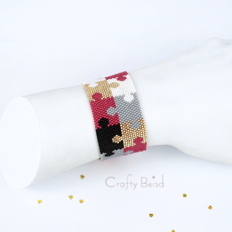 Peyote Stitch Pattern For Beaded Bracelet With Glamorous And Colorful Puzzle Pieces Modern And Eleg 7