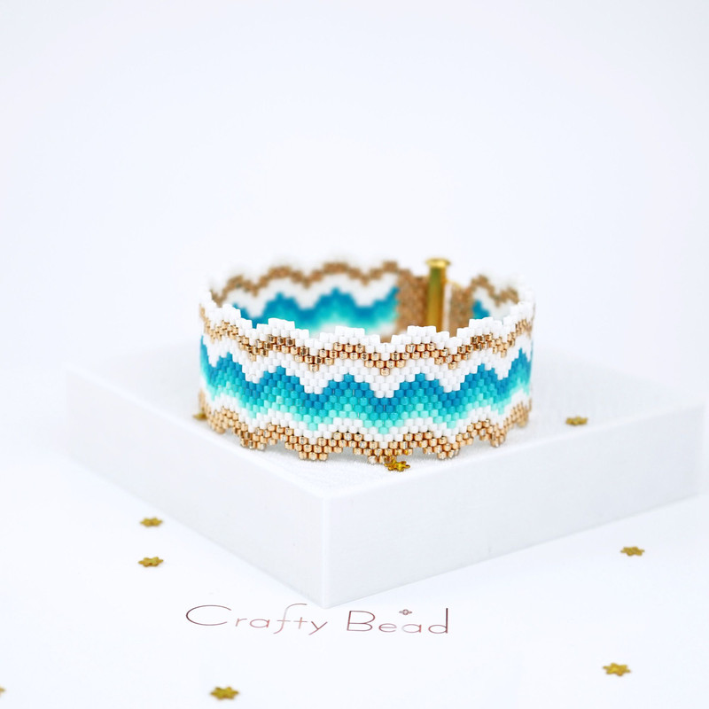 Digital Peyoted Bracelet Pattern With A Design Reminiscent Of Hot Golden Sands And Azure Turquoise 2