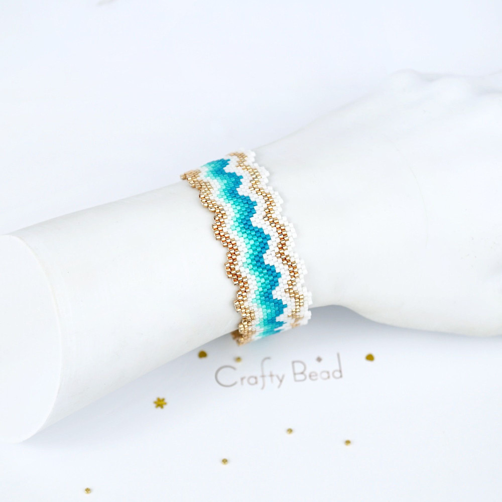 Digital Peyoted Bracelet Pattern With A Design Reminiscent Of Hot Golden Sands And Azure Turquoise 3