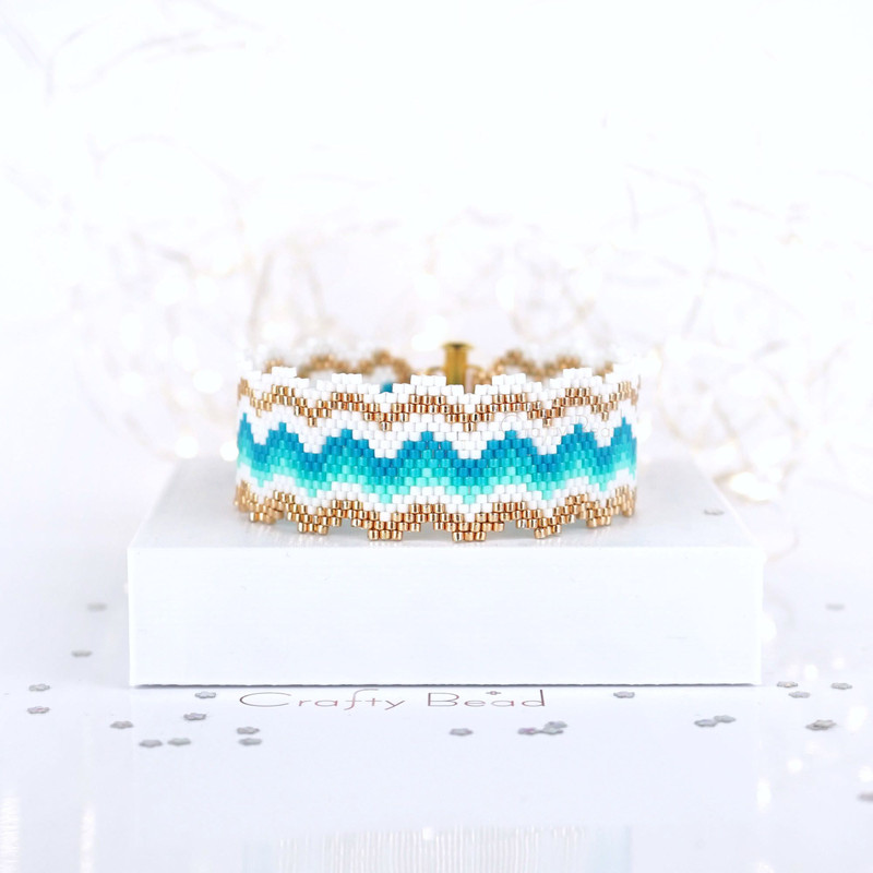 Digital Peyoted Bracelet Pattern With A Design Reminiscent Of Hot Golden Sands And Azure Turquoise 4