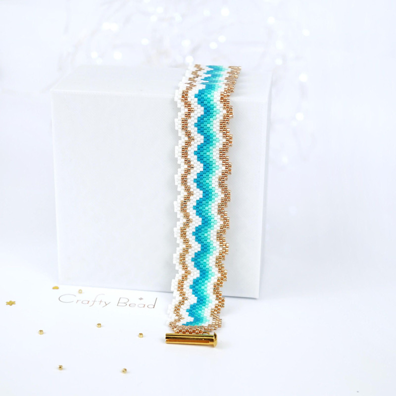 Digital Peyoted Bracelet Pattern With A Design Reminiscent Of Hot Golden Sands And Azure Turquoise 5
