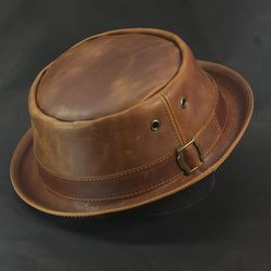 Waxed leather pork pie hat PPH-34