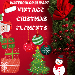" hand-painted vintage christmas clipart digital bundle, sublimation and printable art designs,instant downloa