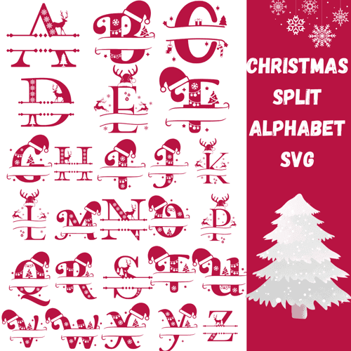 Christmas monogram svg bundle,Christmas split alphabet, Christmas letter,instant download.