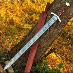 hand forged sword ,damascus sword ,sword ,viking sword, battle ready sword ,medieval sword ,with leather sheath