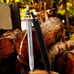 custom hand forged damascus steel sword, viking sword,battle ready medieval sword, with leather sheath, birthday gift,