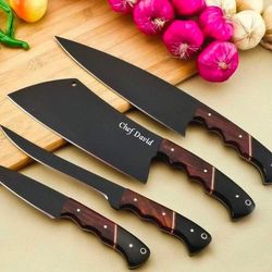 damascus knife set | 4 piece set | personalized knives | chef knife set | cooking knives | father's day gift | hand forg